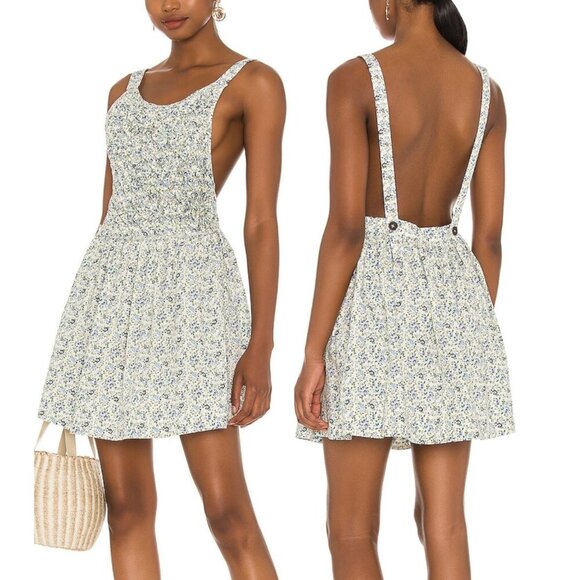 NEW NWT FREE PEOPLE Petunia Sleeveless Mini Dress Beige Floral Backless Small S - Picture 3 of 16